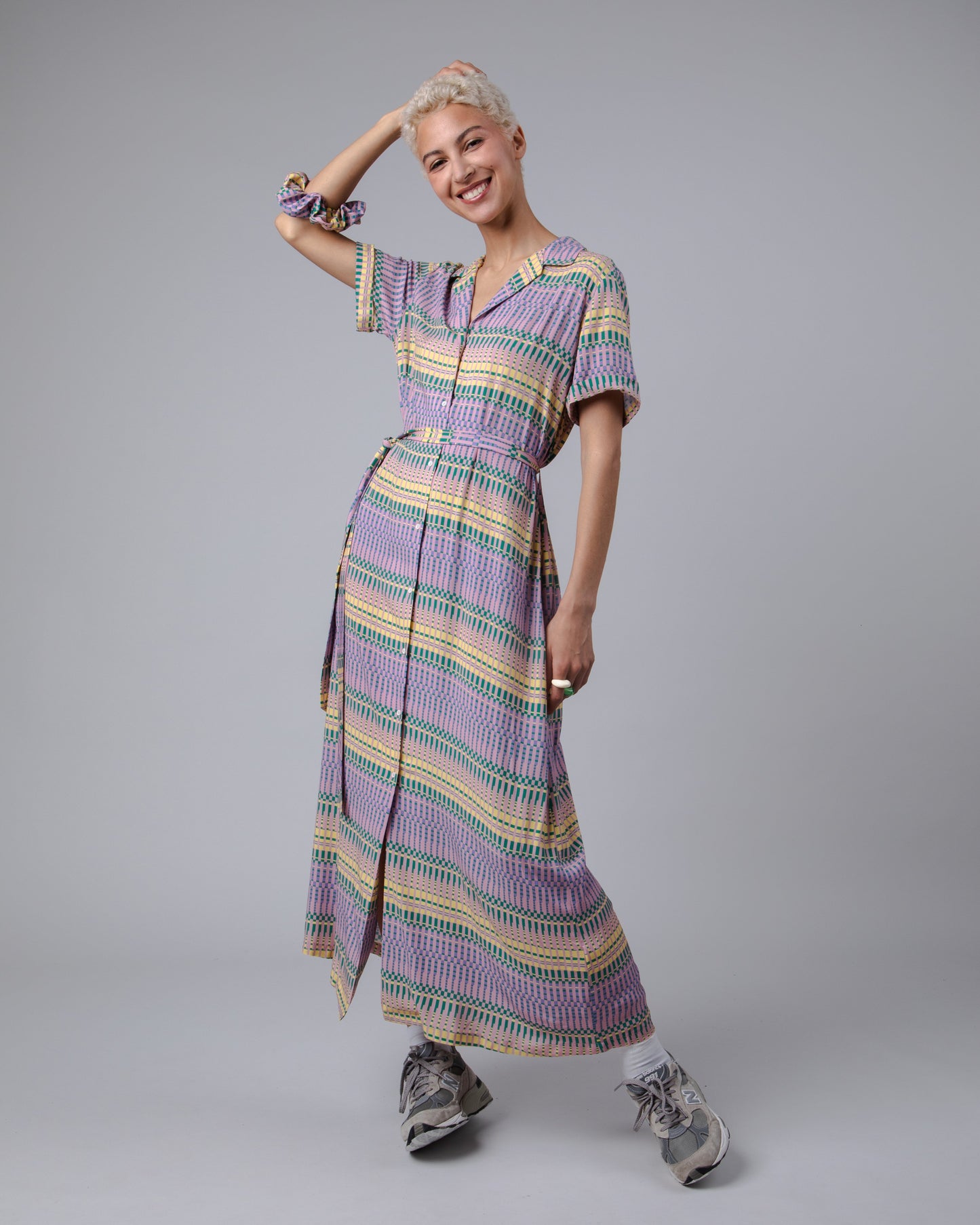 Robe longue en ecovero | multicolore "calella long dress rose pink"