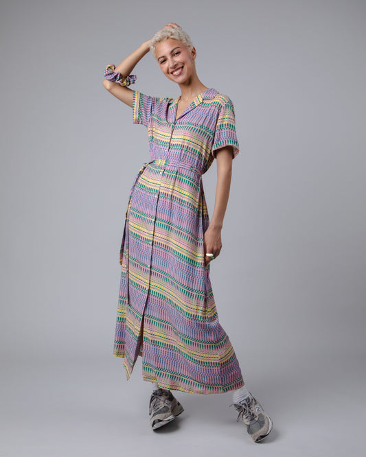 Robe longue en ecovero | multicolore "calella long dress rose pink"