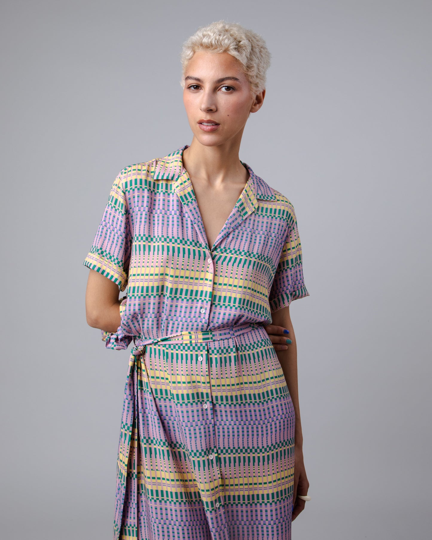 Robe longue en ecovero | multicolore "calella long dress rose pink"