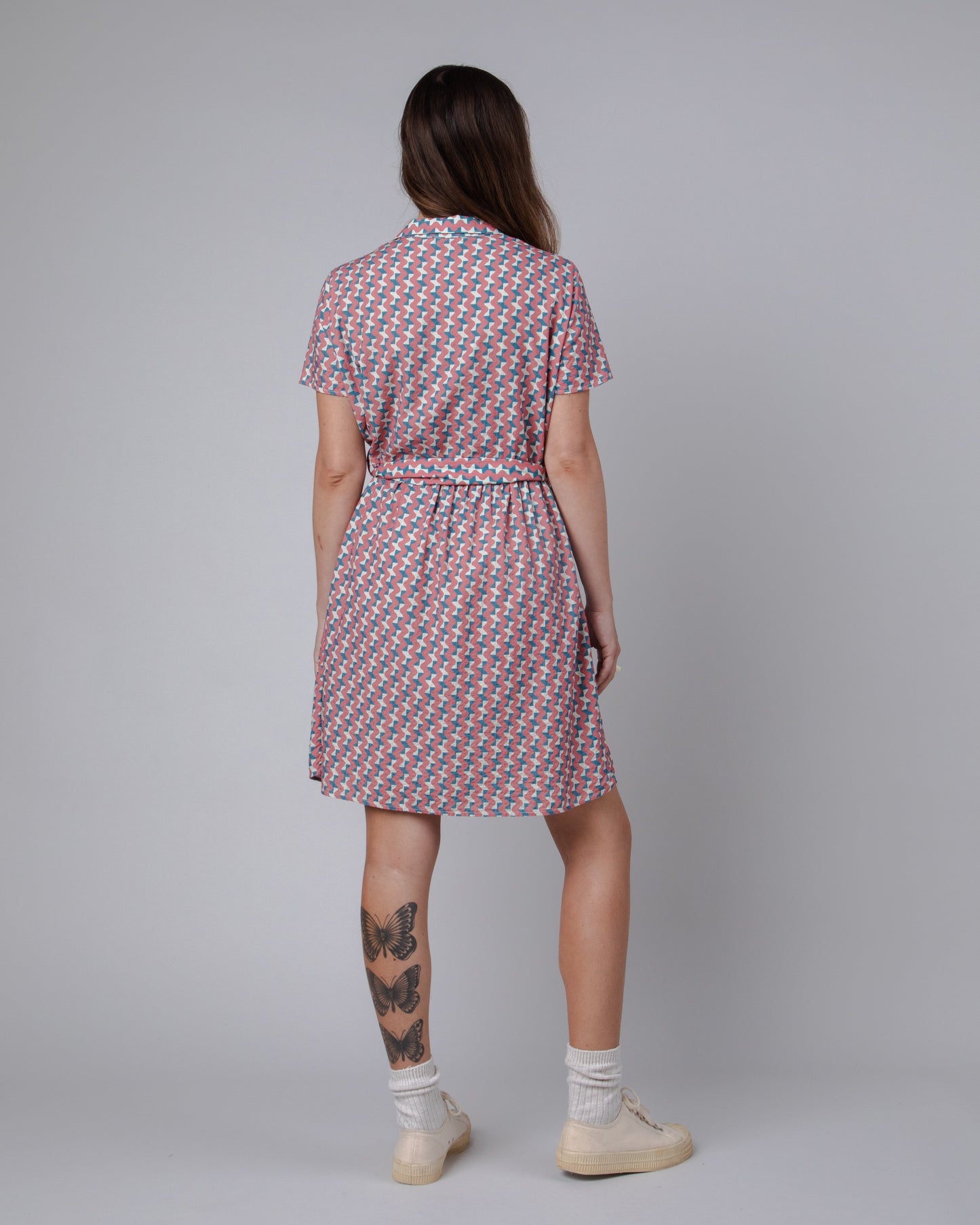 Robe chemise en coton bio et ecovero | multicolore "tiles short dress rose pink"