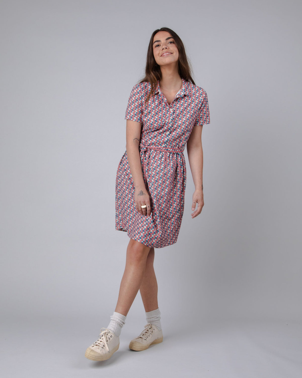 Robe chemise en coton bio et ecovero | multicolore "tiles short dress rose pink"