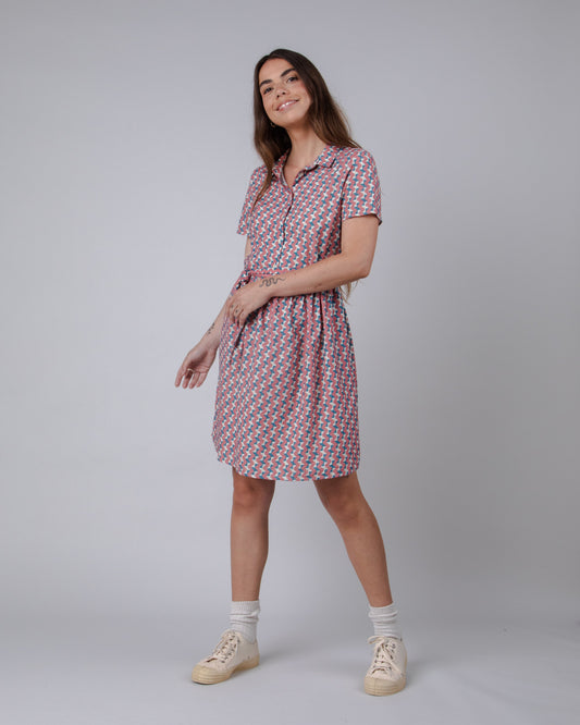Robe chemise en coton bio et ecovero | multicolore "tiles short dress rose pink"