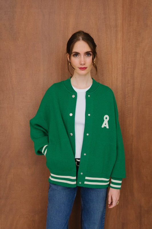 Veste en coton et laine bio | vert "iconic å aalison - emerald green-oatmilk"