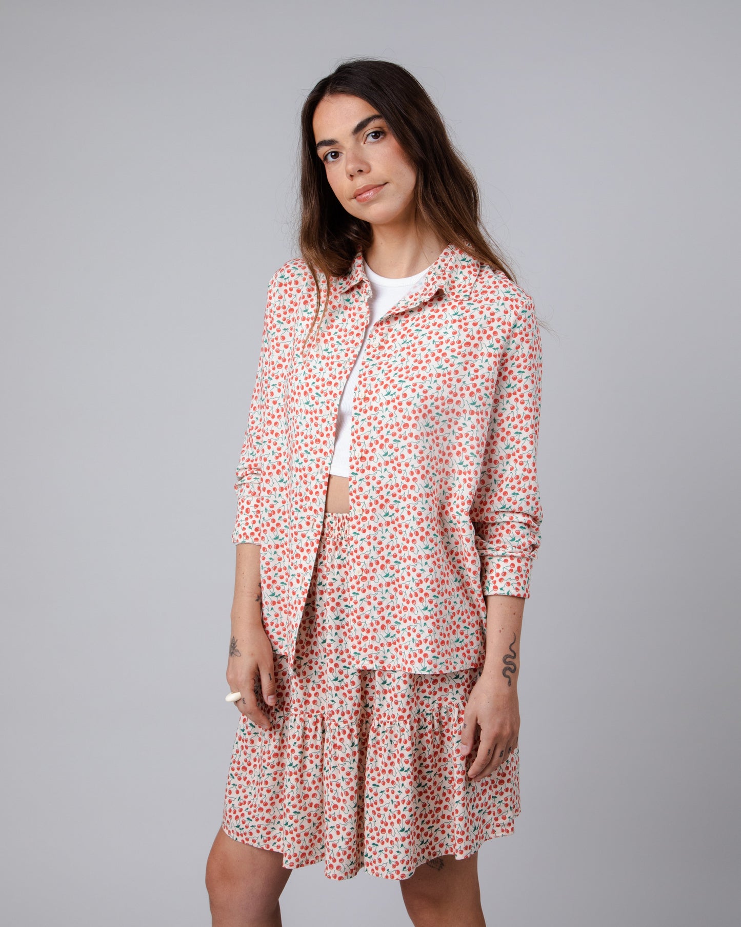 Chemise en ecovero et lin | multicolore "cherry slim fit sand yellow"