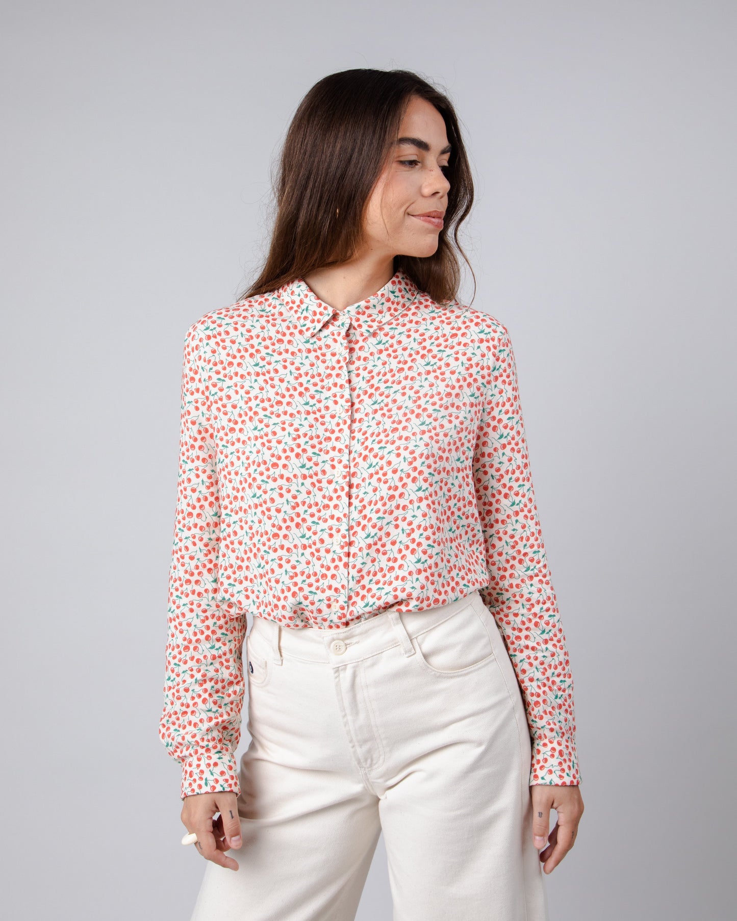 Chemise en ecovero et lin | multicolore "cherry slim fit sand yellow"