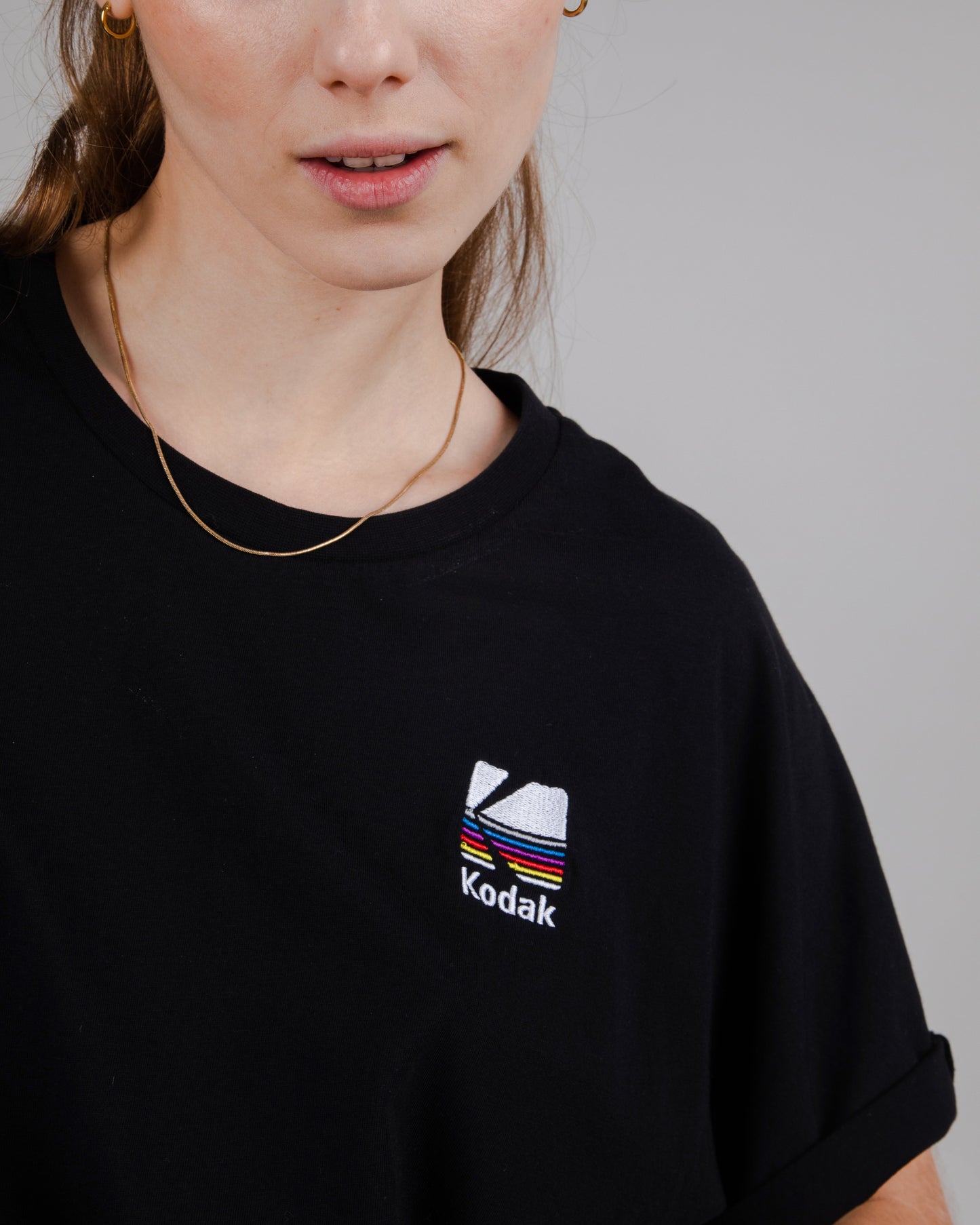 T-shirt imprimé en coton bio | noir "kodak color oversize tee apricot black"
