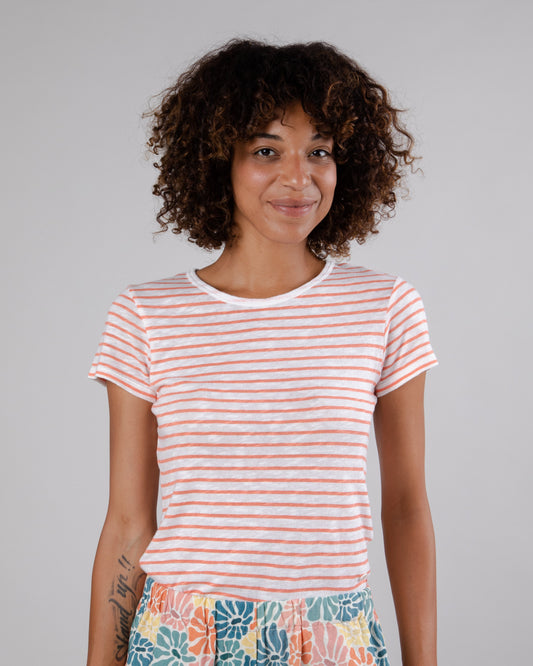 T-shirt rayé en coton bio | orange et blanc "stripes slim fit tee apricot orange"