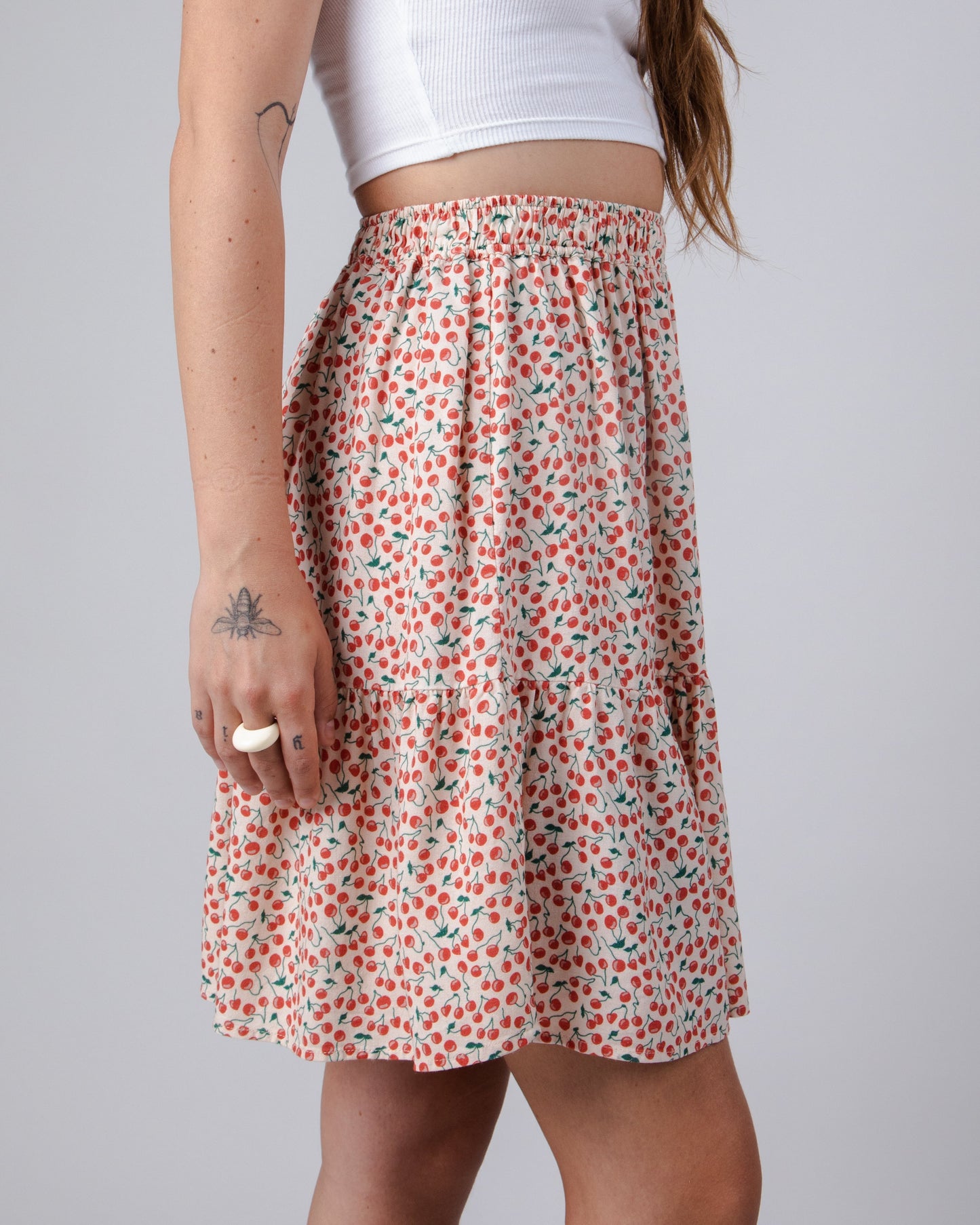 Jupe à volants en ecovero et lin | multicolore "cherry short skirt sand yellow"