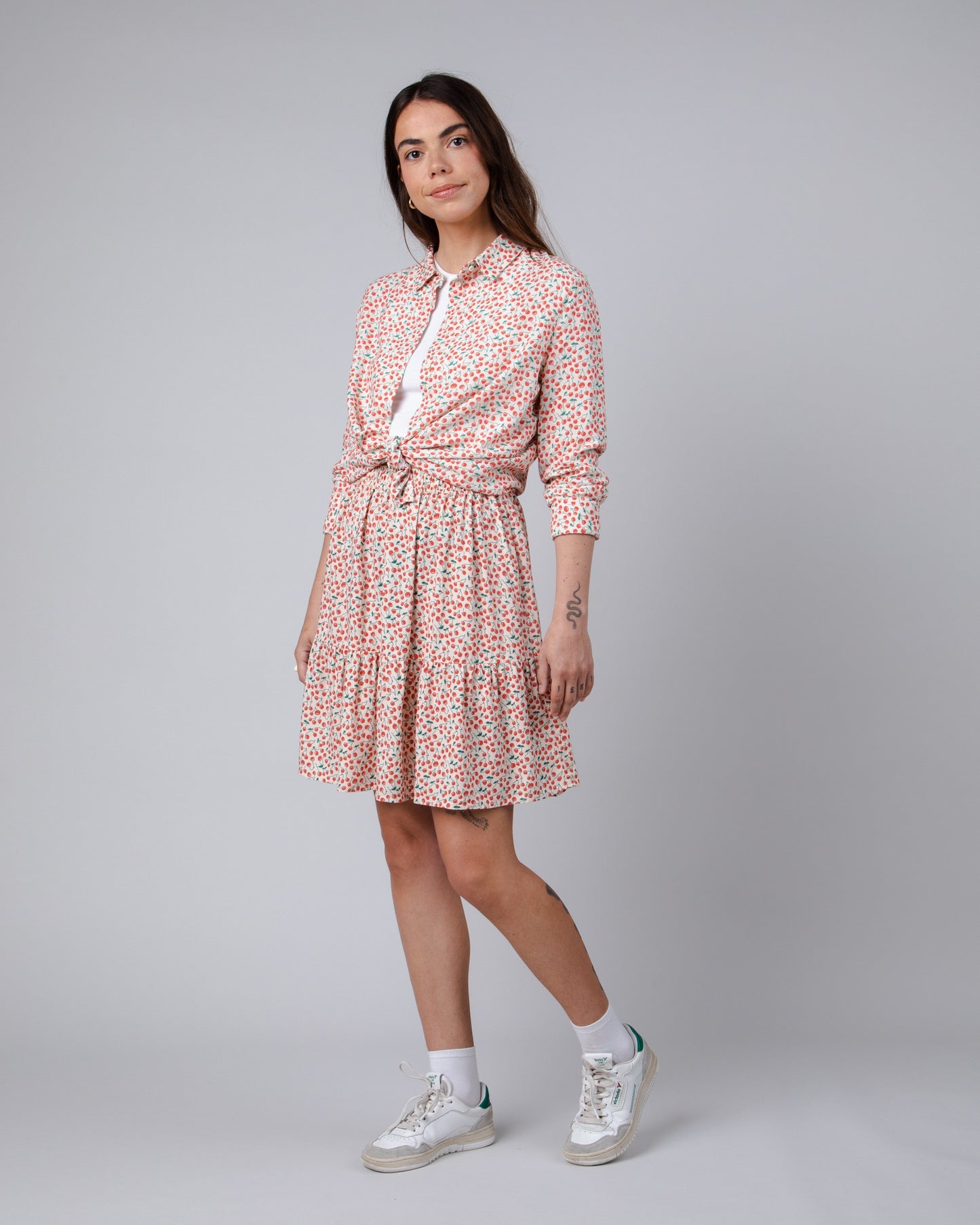 Jupe à volants en ecovero et lin | multicolore "cherry short skirt sand yellow"