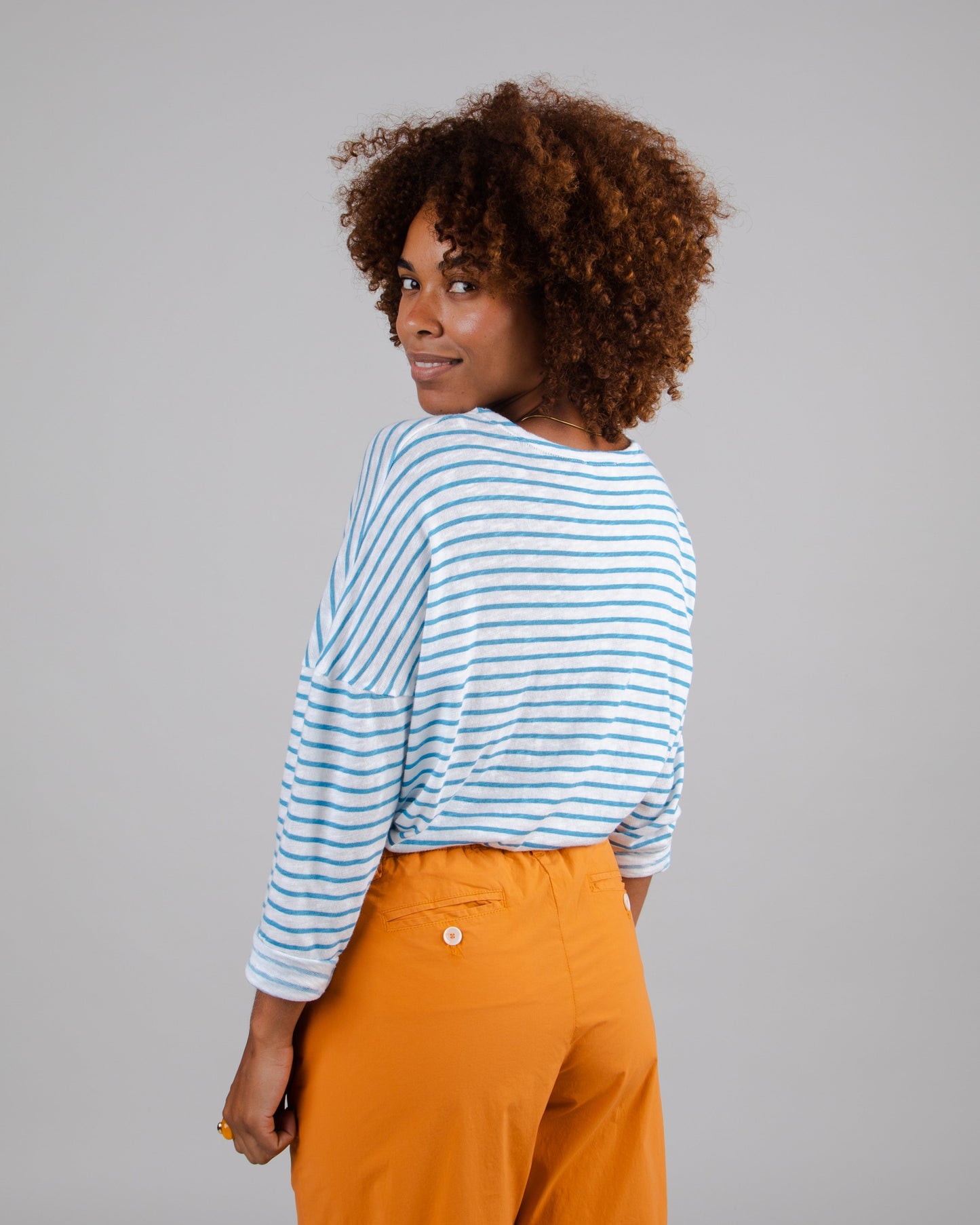 T-shirt manches longues en coton bio | Rayé bleu et blanc "stripes fine knit sweater offwhite white"