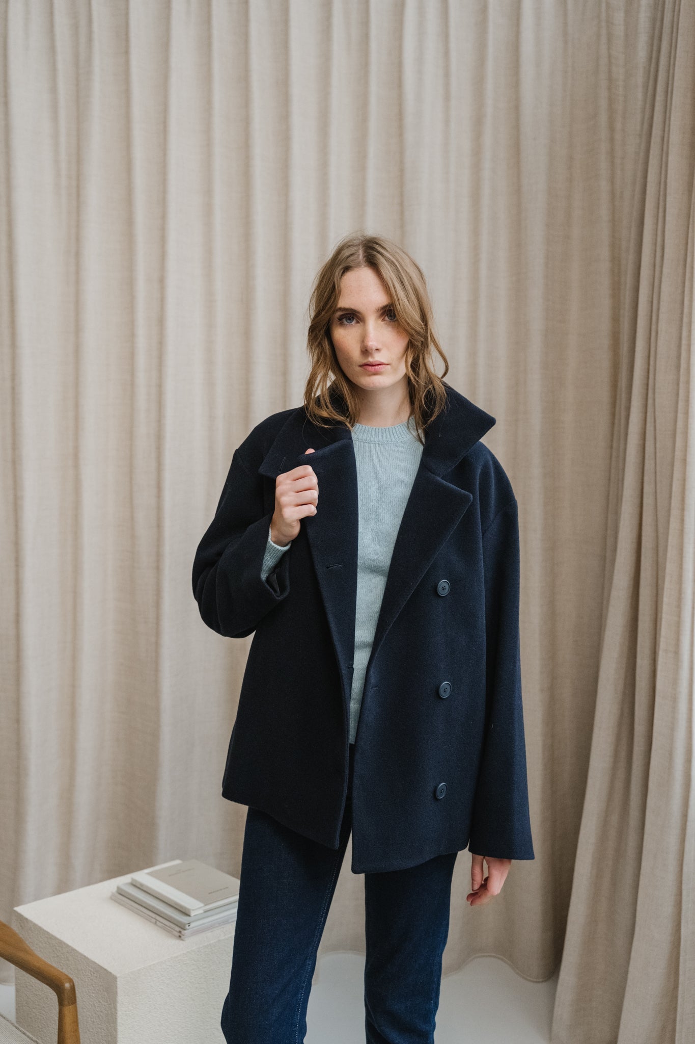 Manteau court en laine bio | marine "majelaa - night sky"