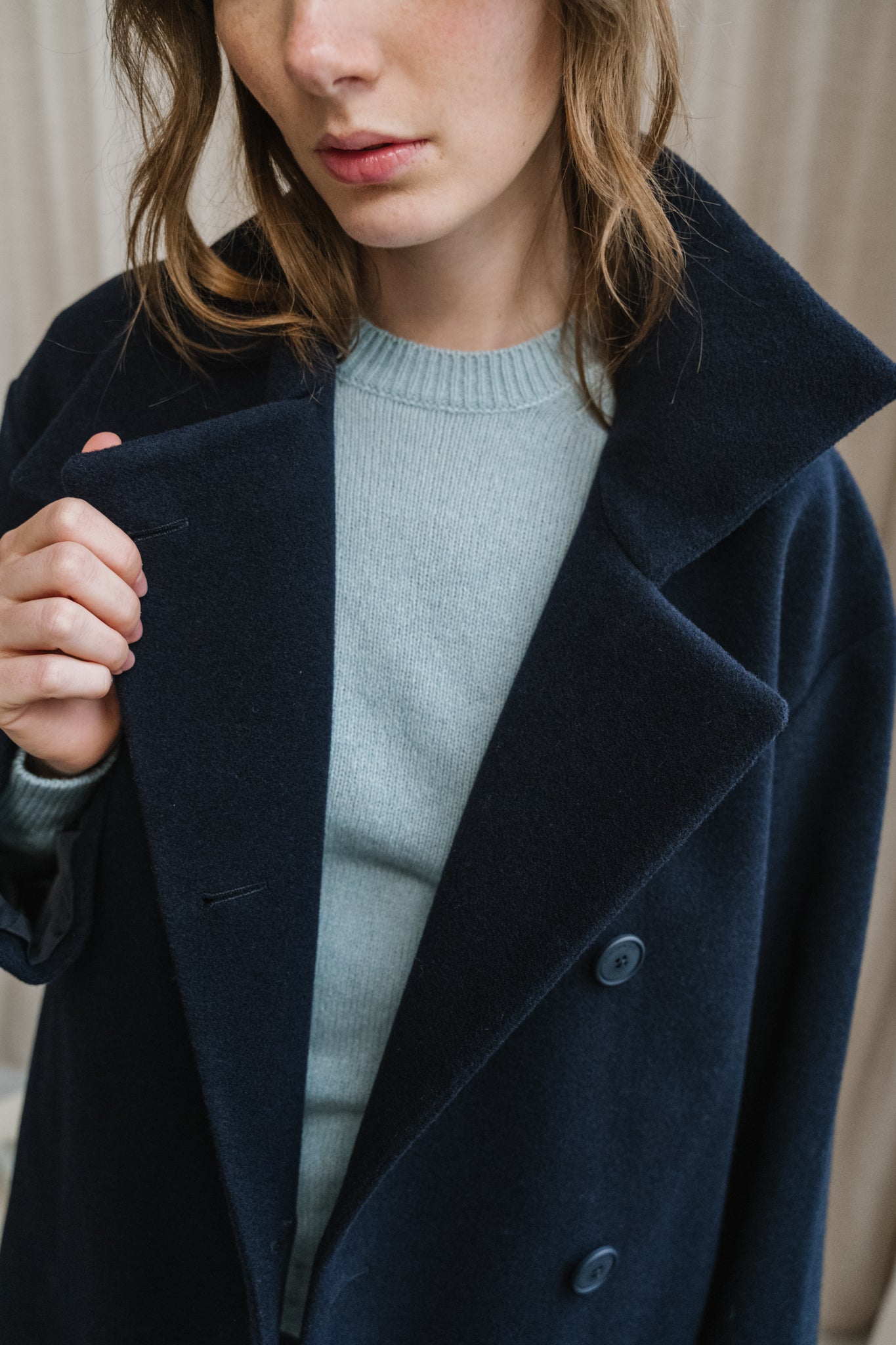 Manteau court en laine bio | marine "majelaa - night sky"