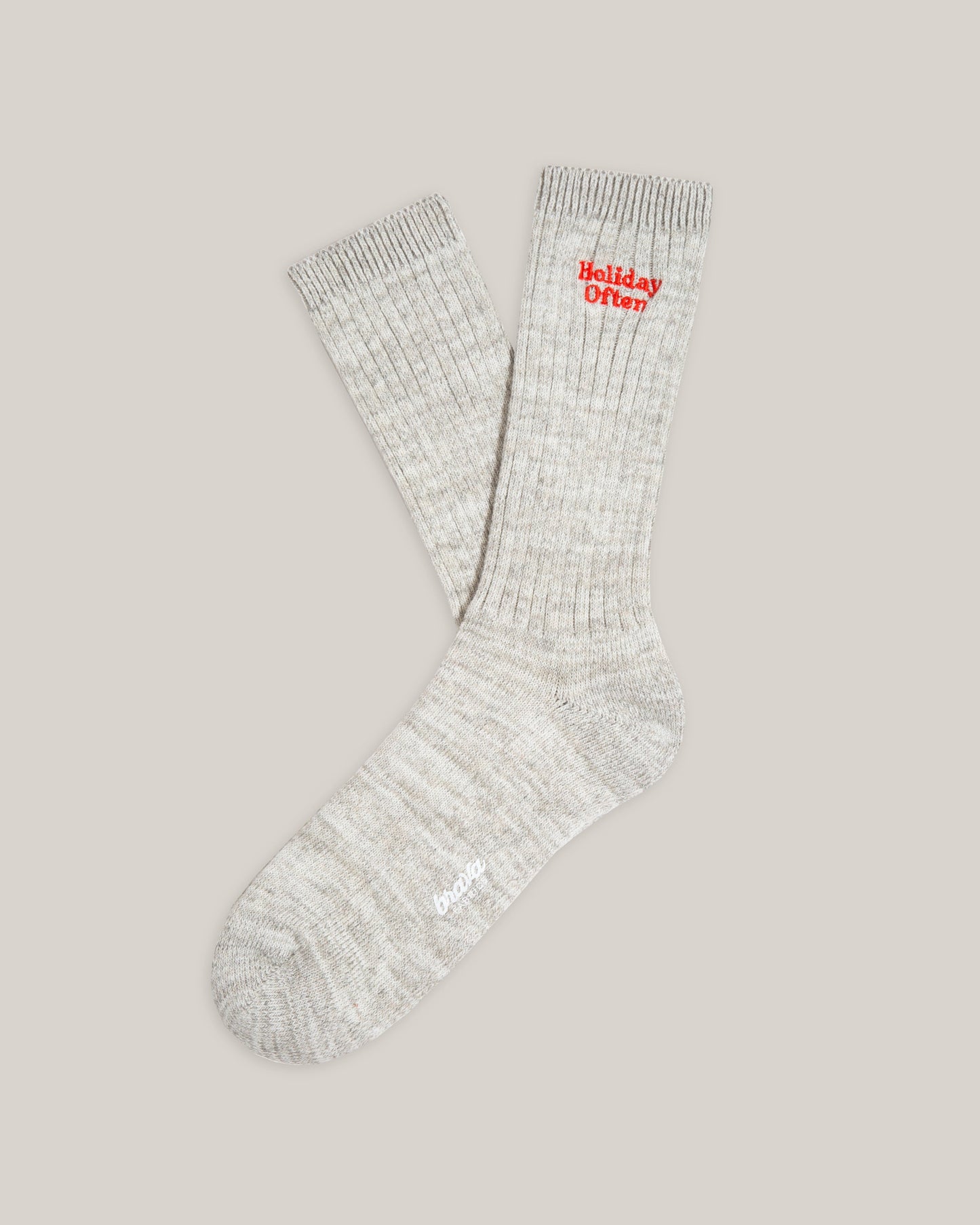 Chaussettes hautes brodées en coton bio | gris "holiday ribbed socks off white white"