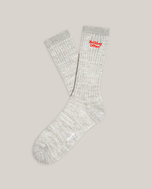 Chaussettes hautes brodées en coton bio | gris "holiday ribbed socks off white white"