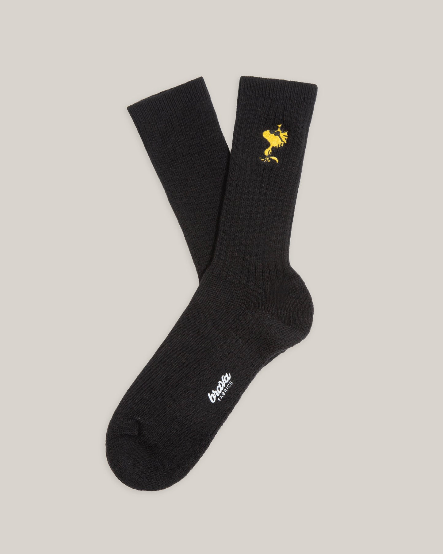 Chaussettes hautes brodées en coton bio | noir "peanuts woodstock ribbed socks black"