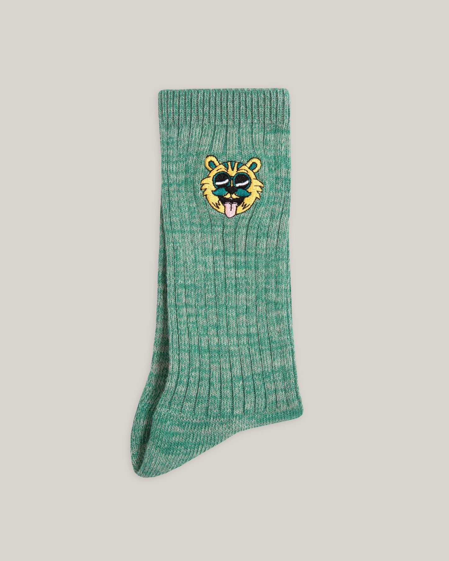 Chaussettes hautes brodées en coton bio | vert "yeye ribbed socks ocean blue"