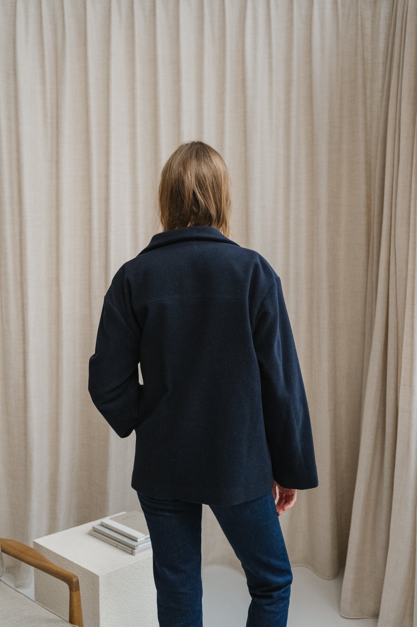 Manteau court en laine bio | marine "majelaa - night sky"