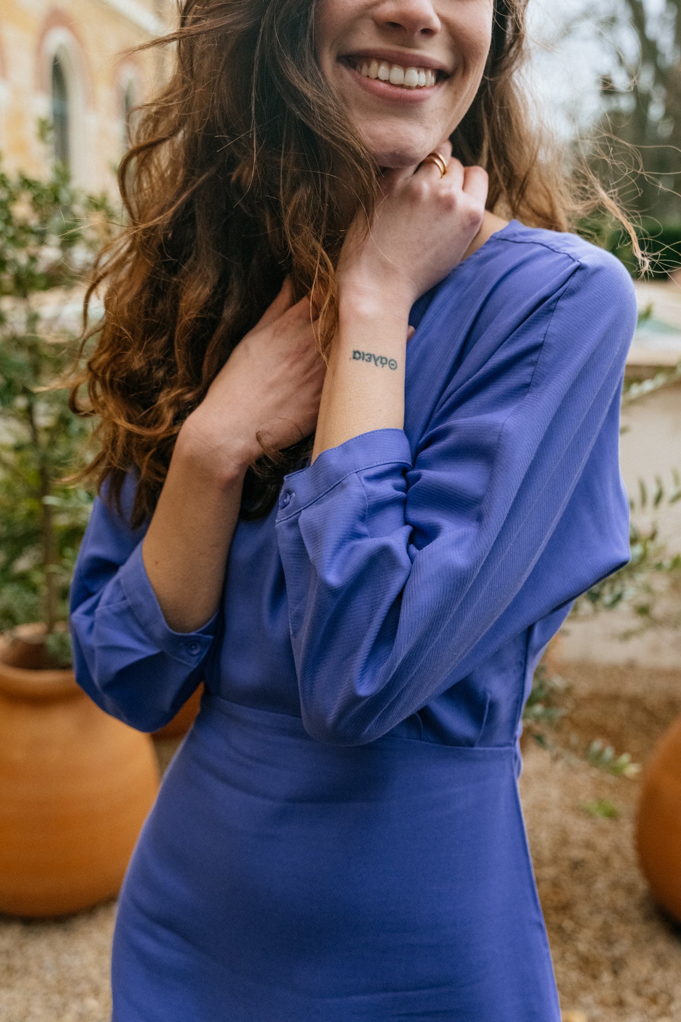 Robe mi-longue violette en tencel - maarlena vibrant violet