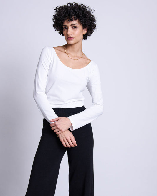 T-shirt manches longues blanc en coton bio - Scoop