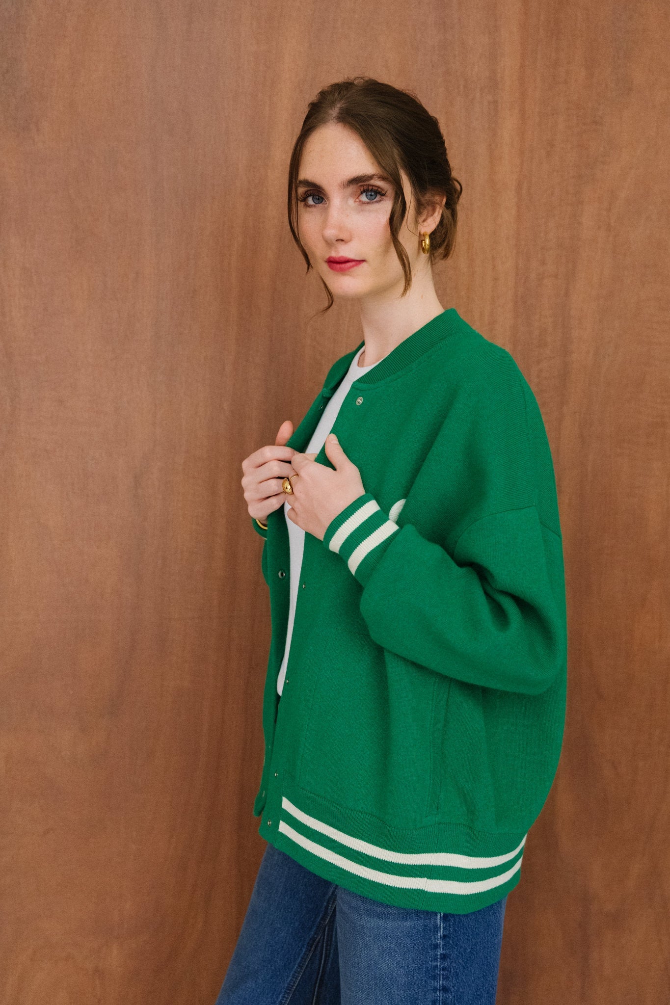 Veste en coton et laine bio | vert "iconic å aalison - emerald green-oatmilk"
