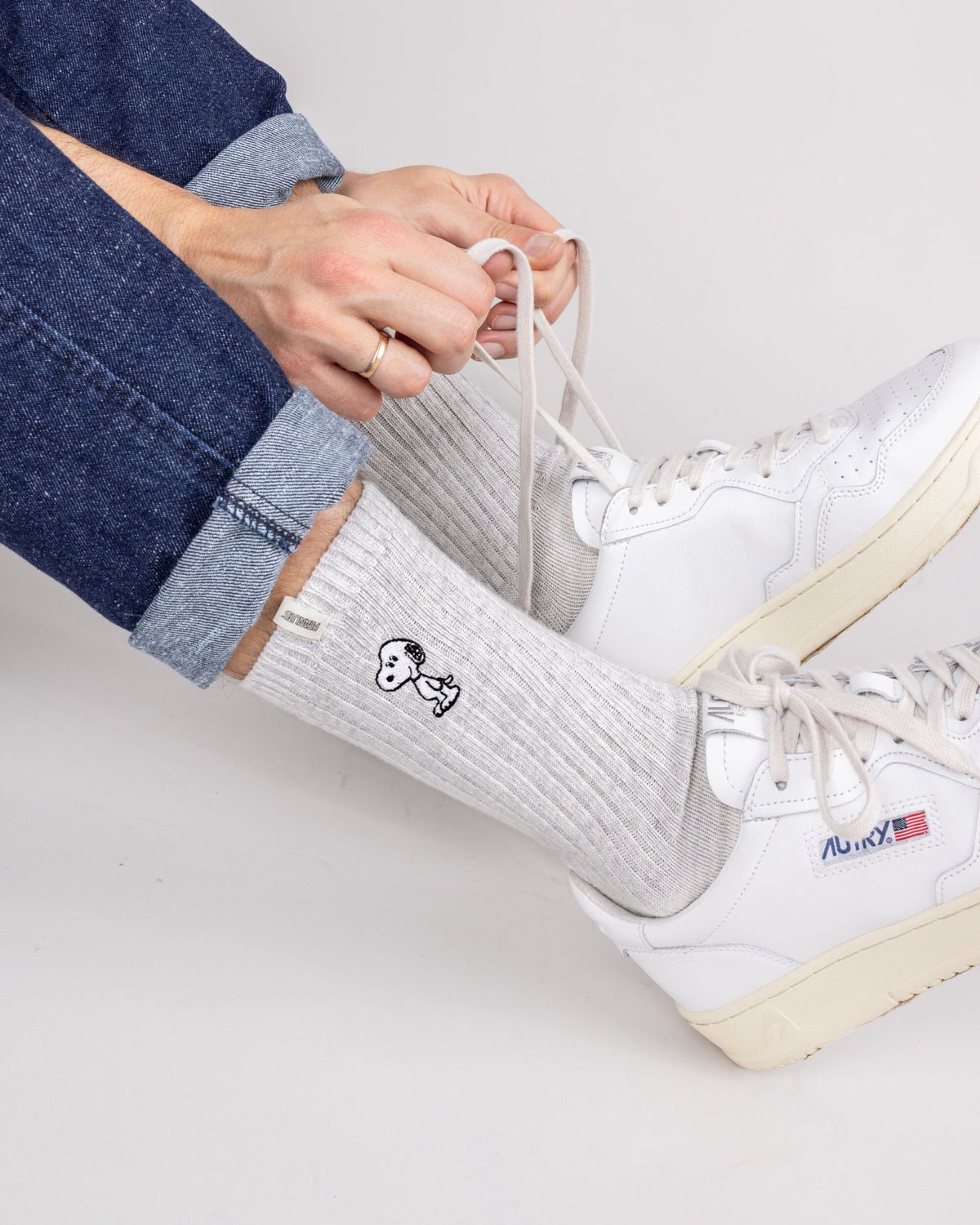Chaussettes en coton biologique | gris "peanuts snoopy cream""