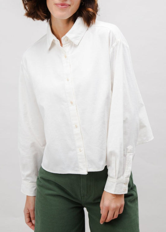 Chemise courte en coton bio | blanc "babycord boxy cotton blouse ecru"
