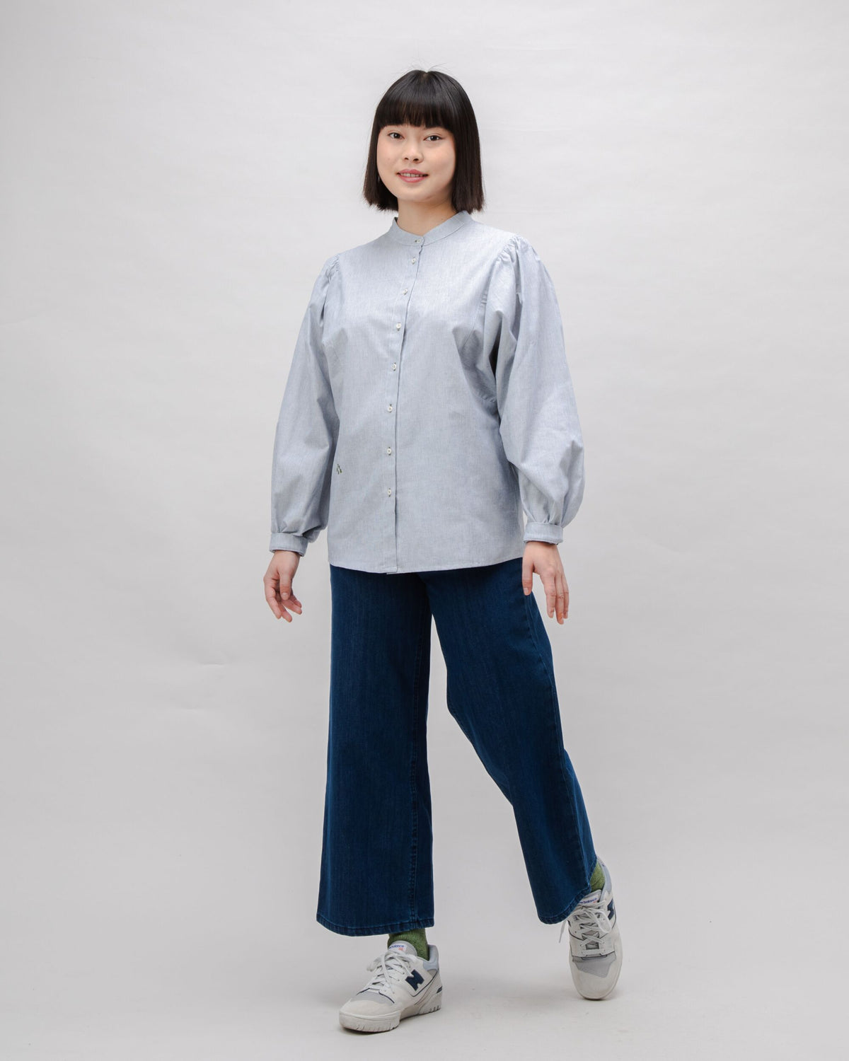 Chemise en coton bio | bleu "pinstripes romantic cotton blouse - indigo"