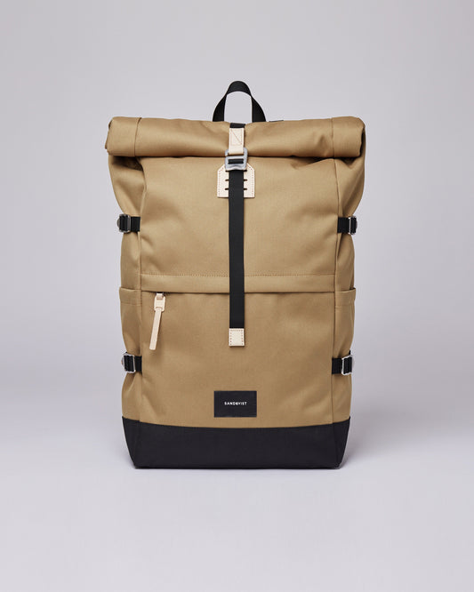 Sac à dos rolltop en matière recyclée | Marron "bernt multi bronze/black with natural leather"