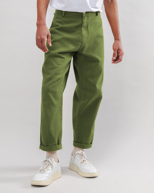 Pantalon droit cargo en coton biologique | vert "carpenter cotton twill pants green - green"