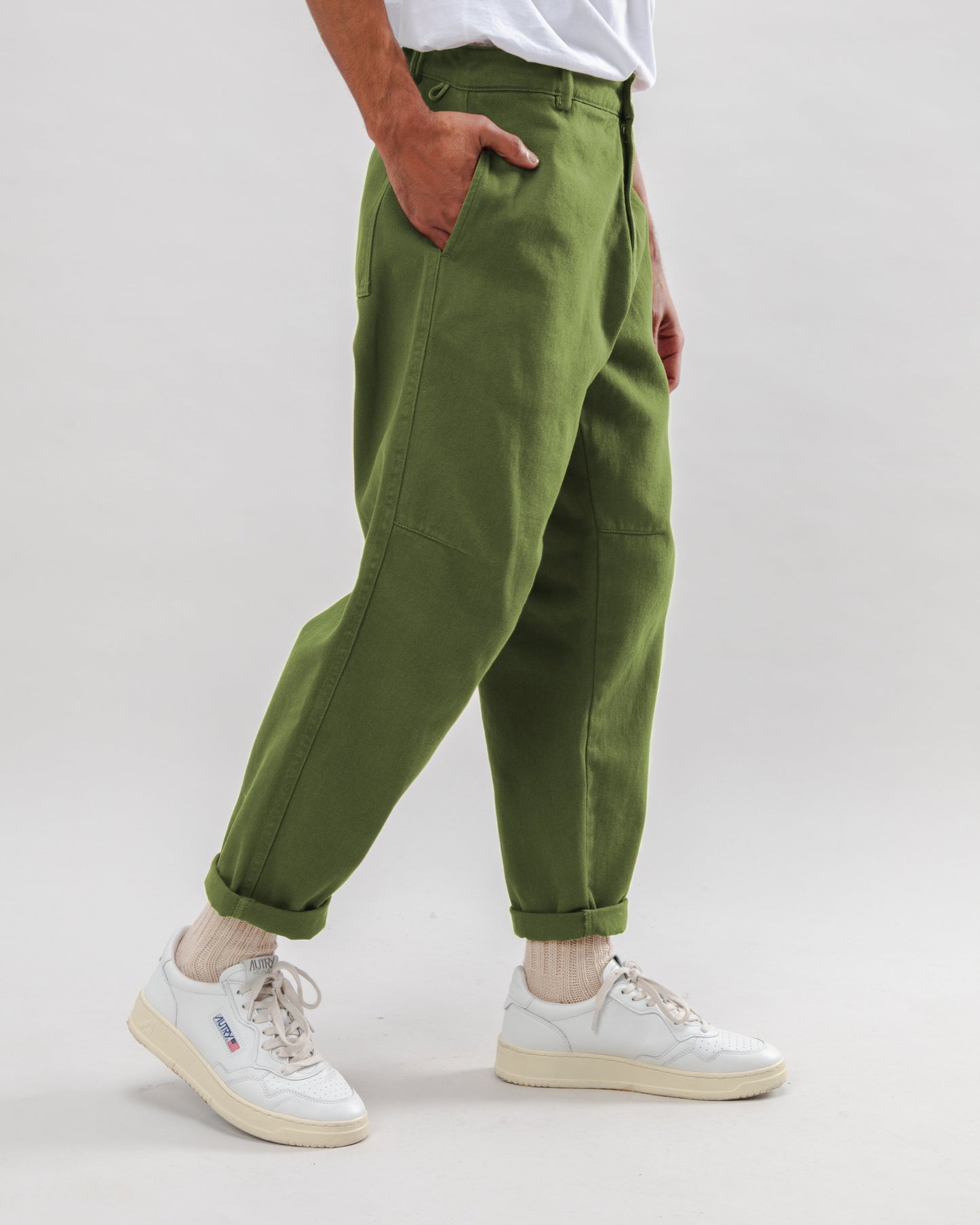 Pantalon droit cargo en coton biologique | vert "carpenter cotton twill pants green - green"