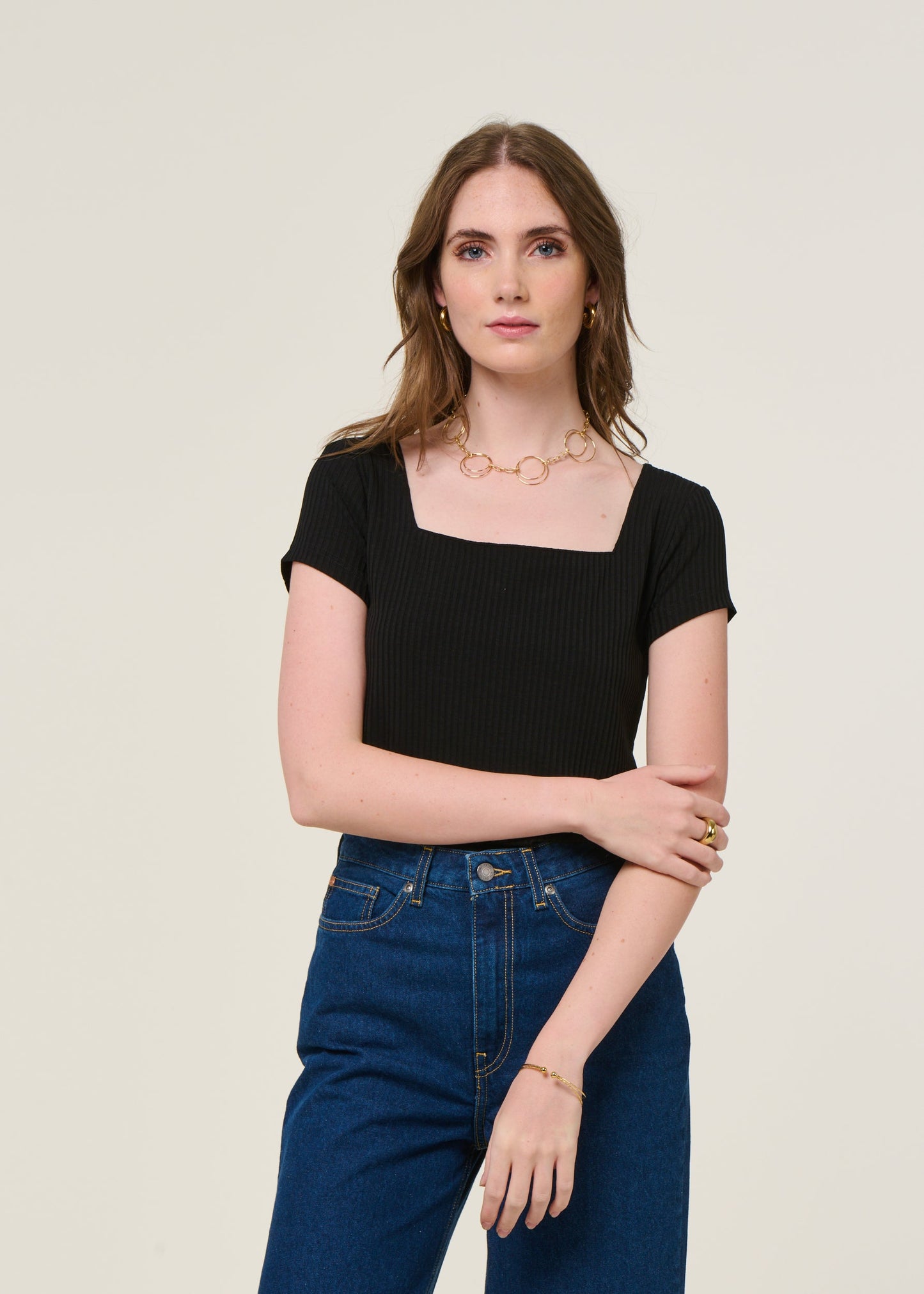 T-shirt côtelé en tencel | noir "arima black"