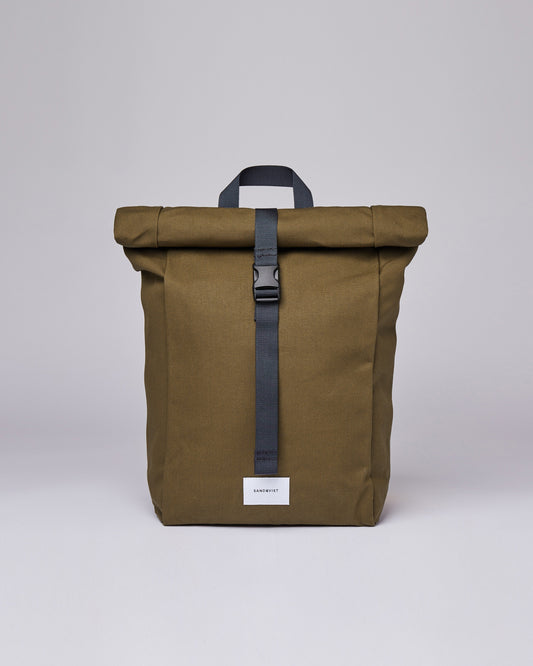 Sac roll-top en coton bio et matière recyclée - kaj olive with navy webbing