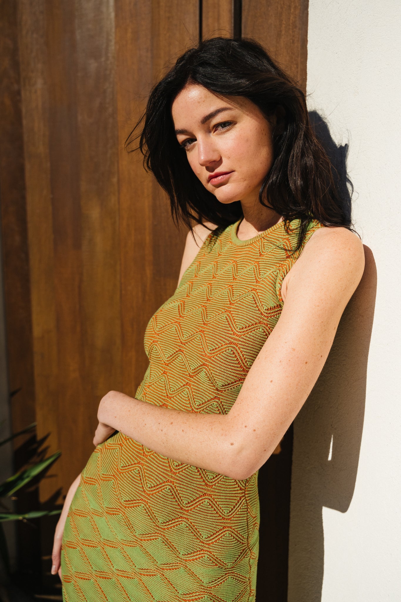 Robe midi en maille en coton bio | Verte "parrot pippi knitted dress"