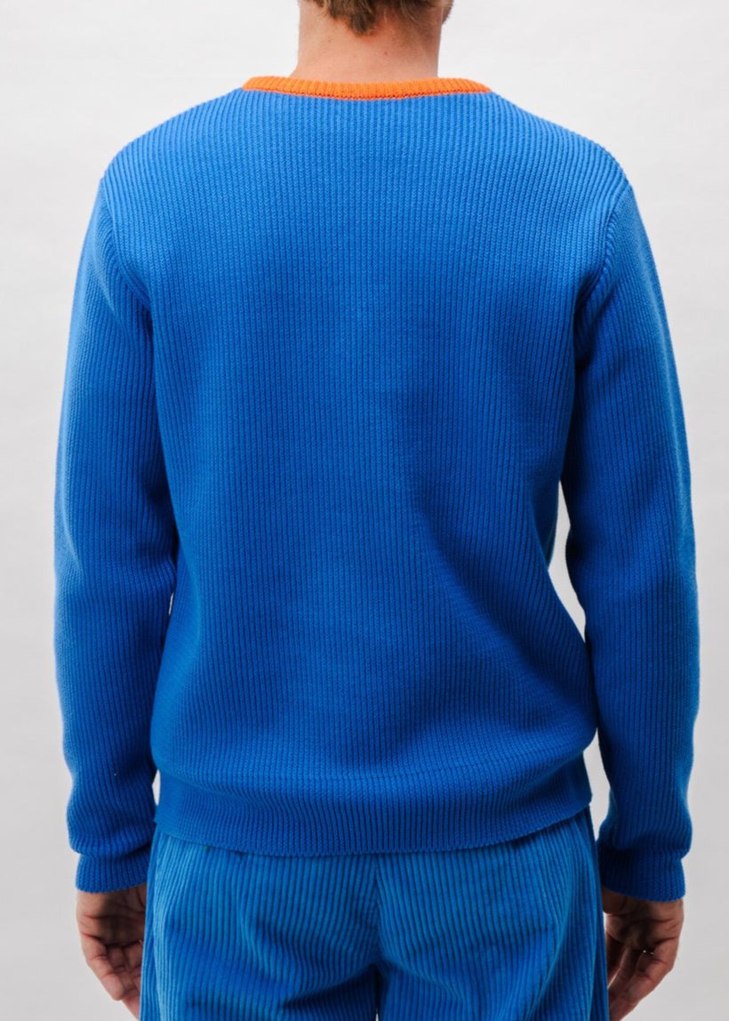Pull en coton biologique | bleu "bicolor neck cotton sweater blue"