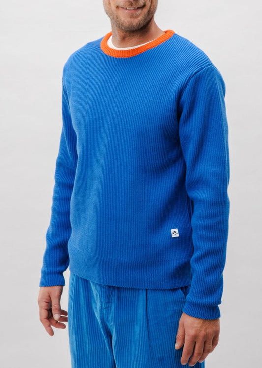 Pull en coton biologique | bleu "bicolor neck cotton sweater blue"