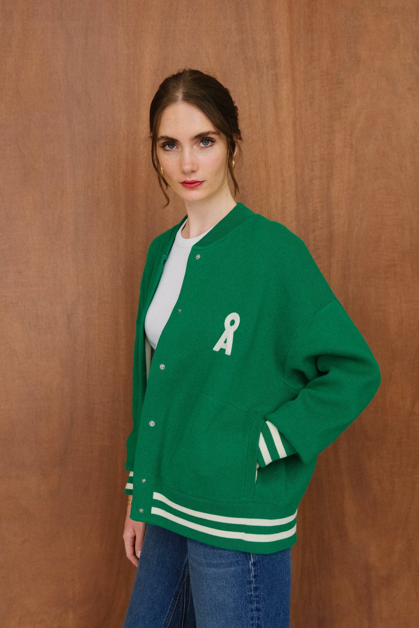 Veste en coton et laine bio | vert "iconic å aalison - emerald green-oatmilk"