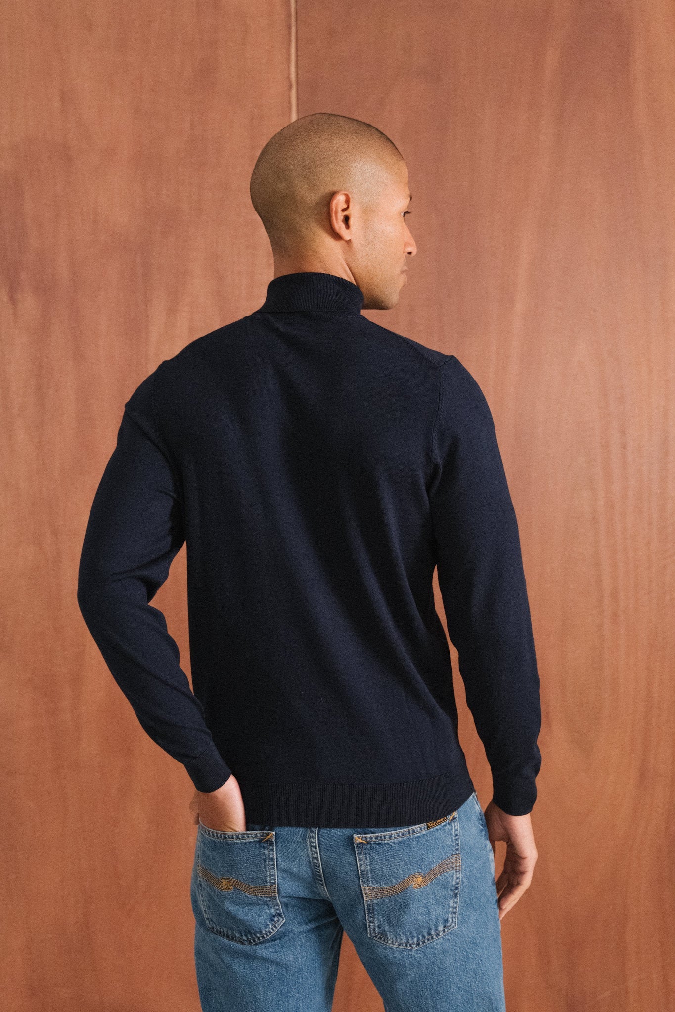 Pull col roulé en coton bio | marine