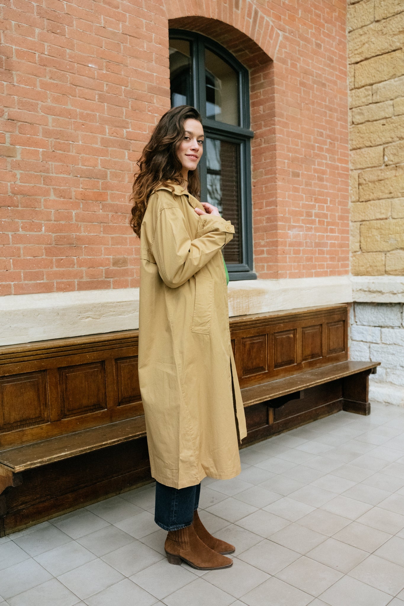 Trench long camel en coton bio - macarena jacket camel