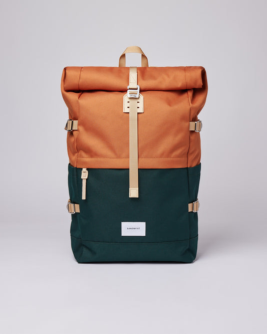 Sac à dos rolltop en matière recyclée | Vert et orange "bernt multi dark green/orange"