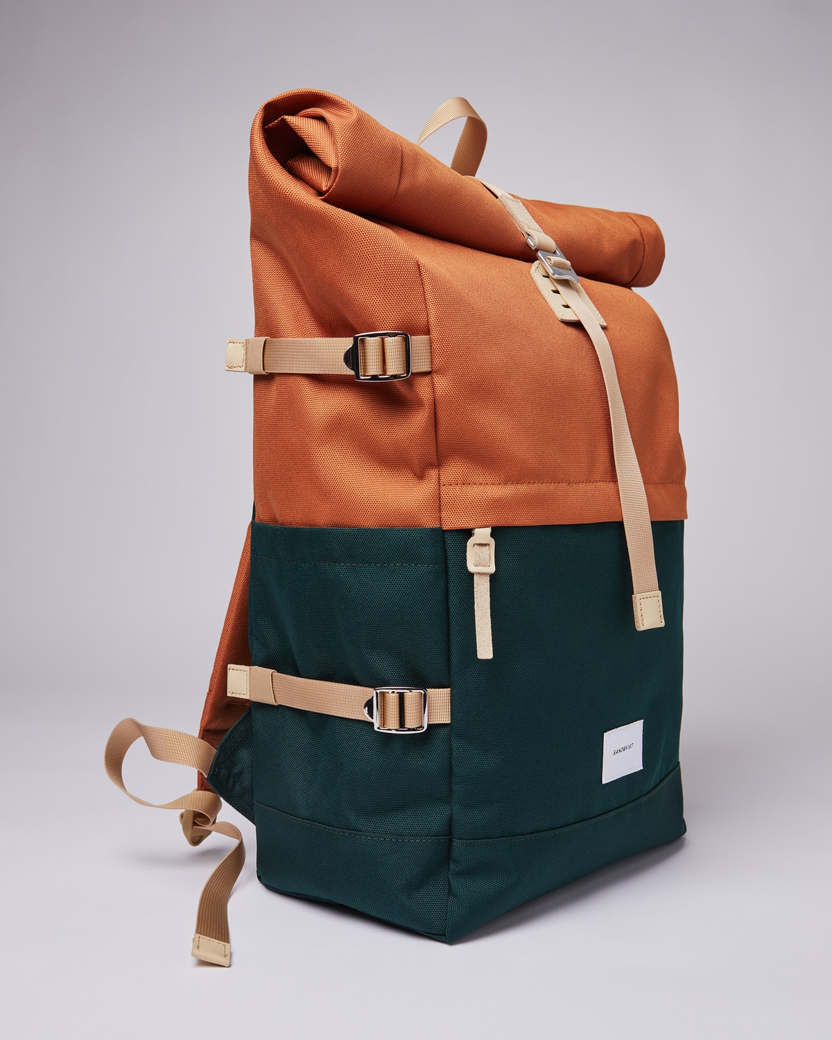 Sac à dos rolltop en matière recyclée | Vert et orange "bernt multi dark green/orange"