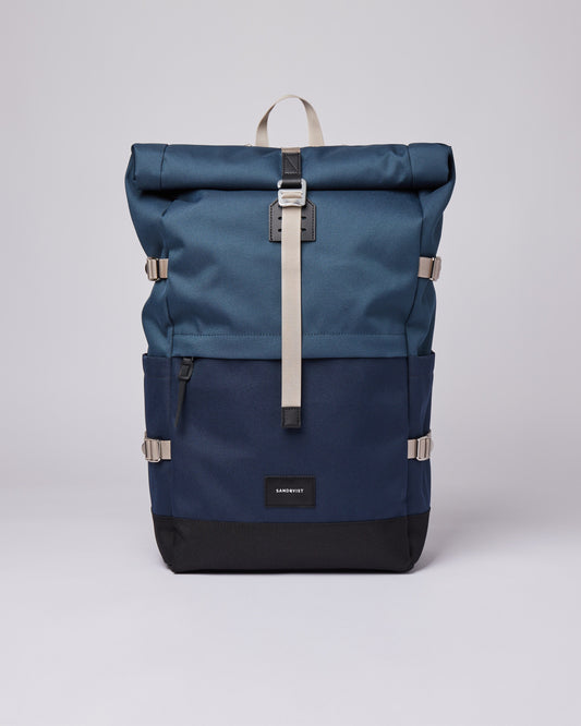 Sac à dos rolltop en matière recyclée | Bleu "bernt multi steel blue/navy blue"