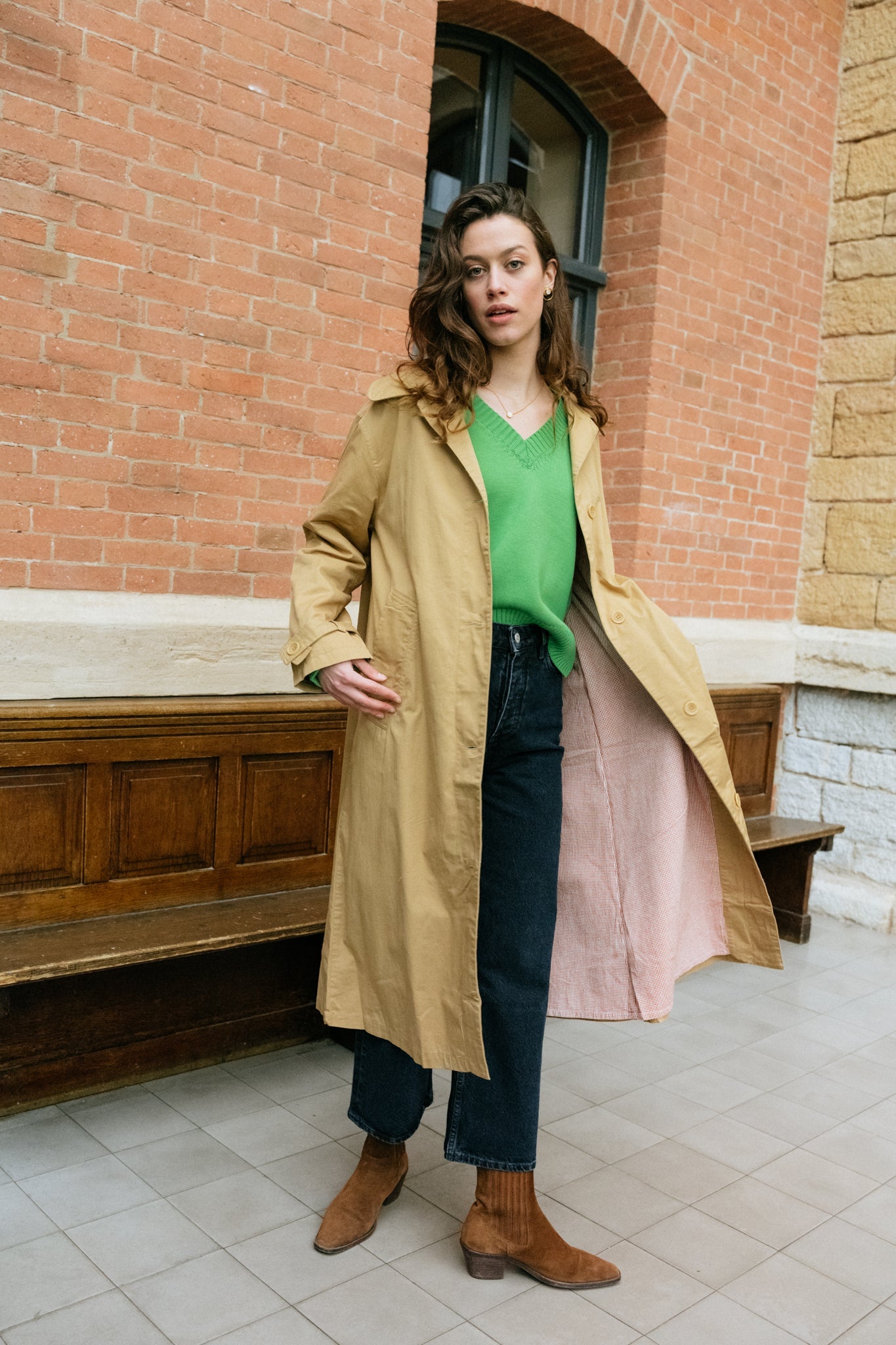 Trench long camel en coton bio - macarena jacket camel