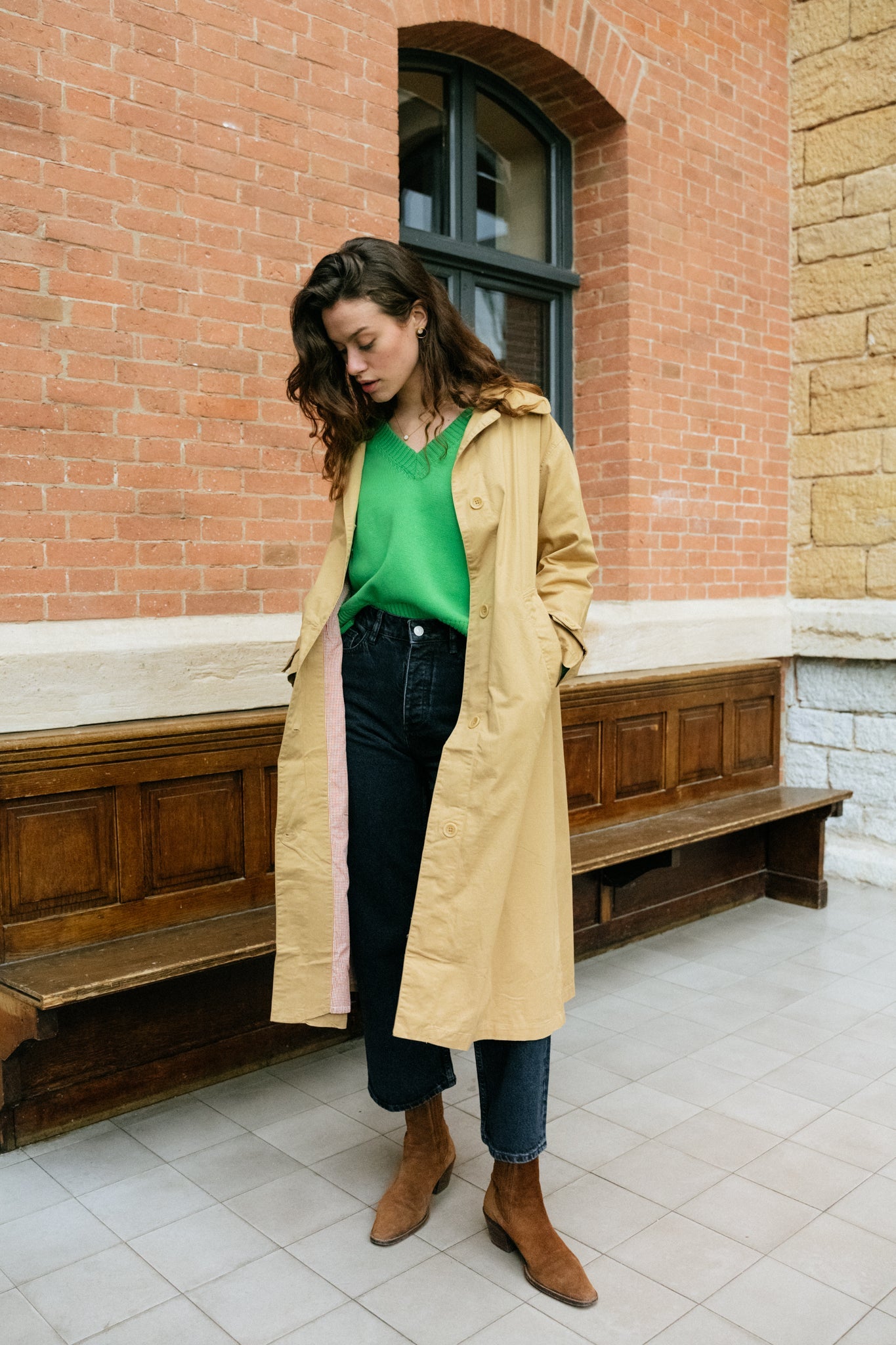 Trench long camel en coton bio - macarena jacket camel
