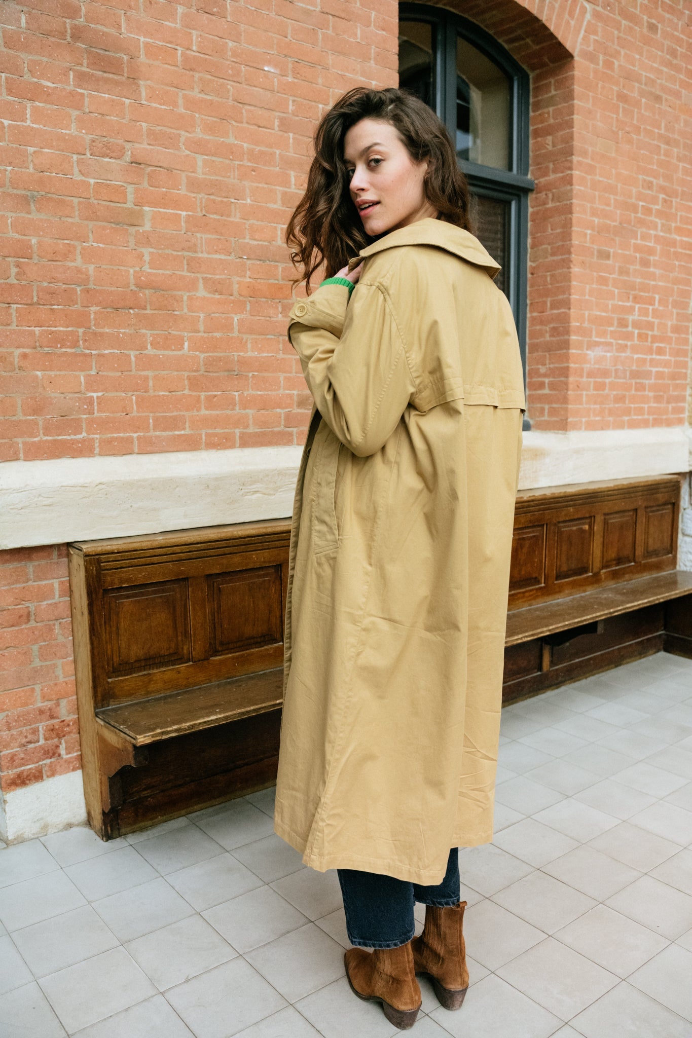 Trench long camel en coton bio - macarena jacket camel