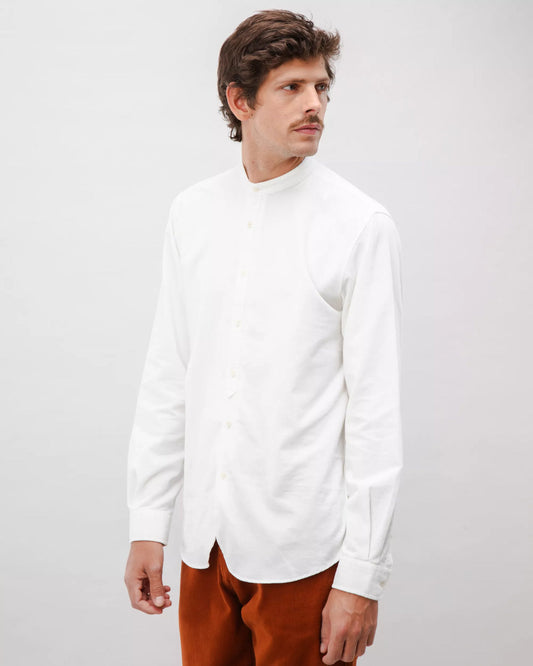 Chemise côtelée col officier en coton bio | blanc "babycord japanese mao cotton shirt ecru"