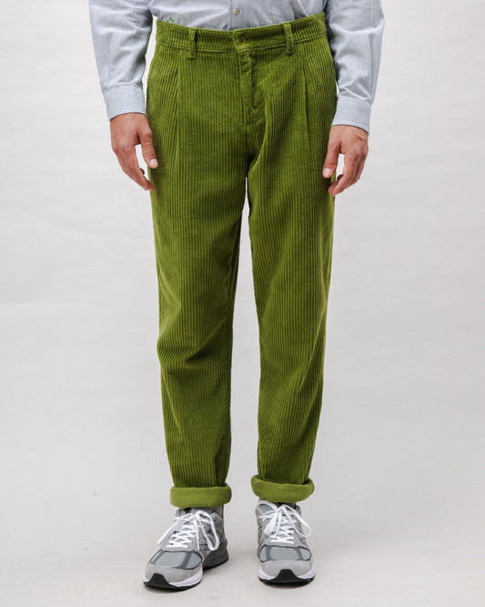 Pantalon droit en coton biologique | vert "corduroy pleated chino pants green - green"