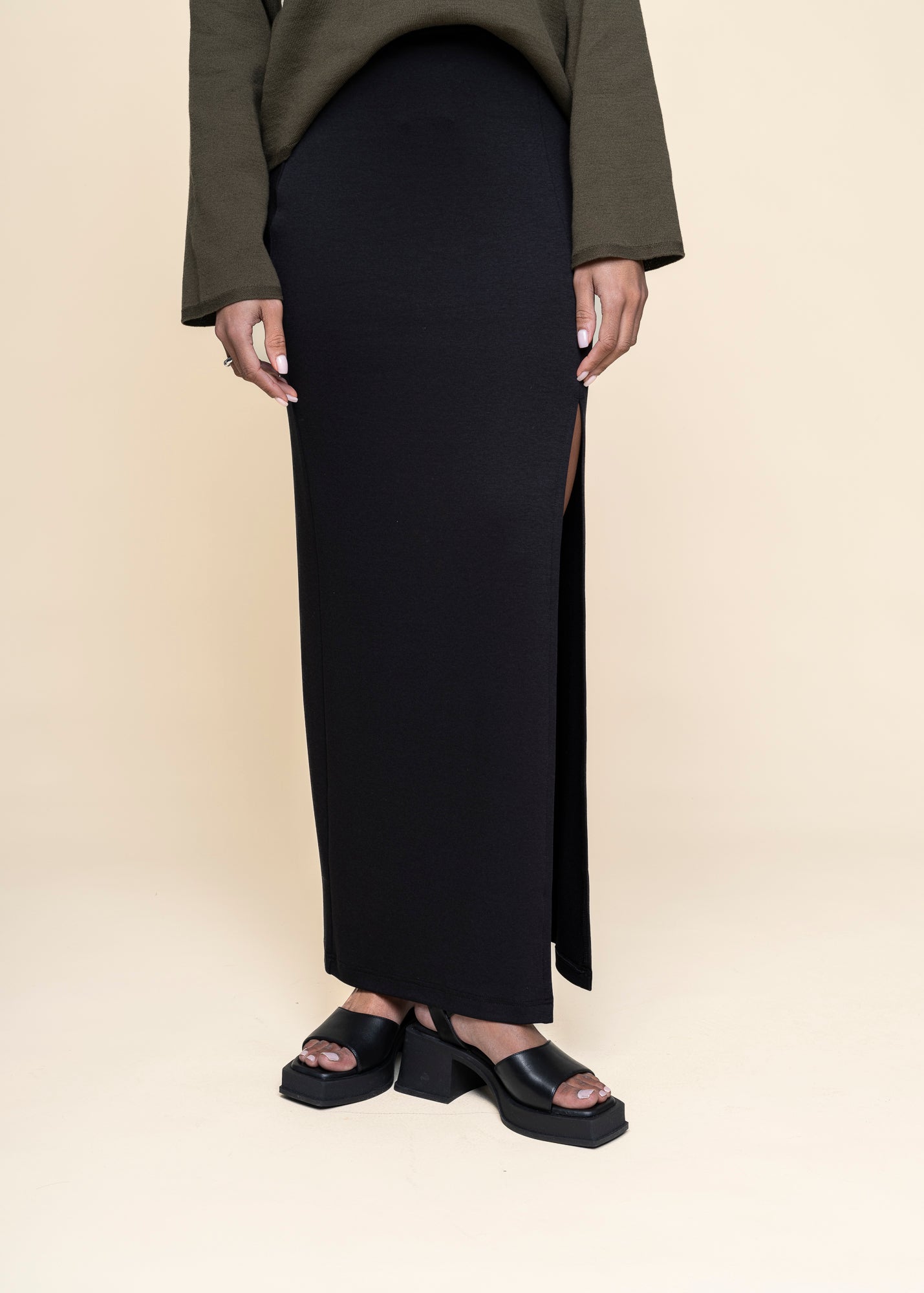Jupe longue en tencel et coton bio | noir "lusta - black"