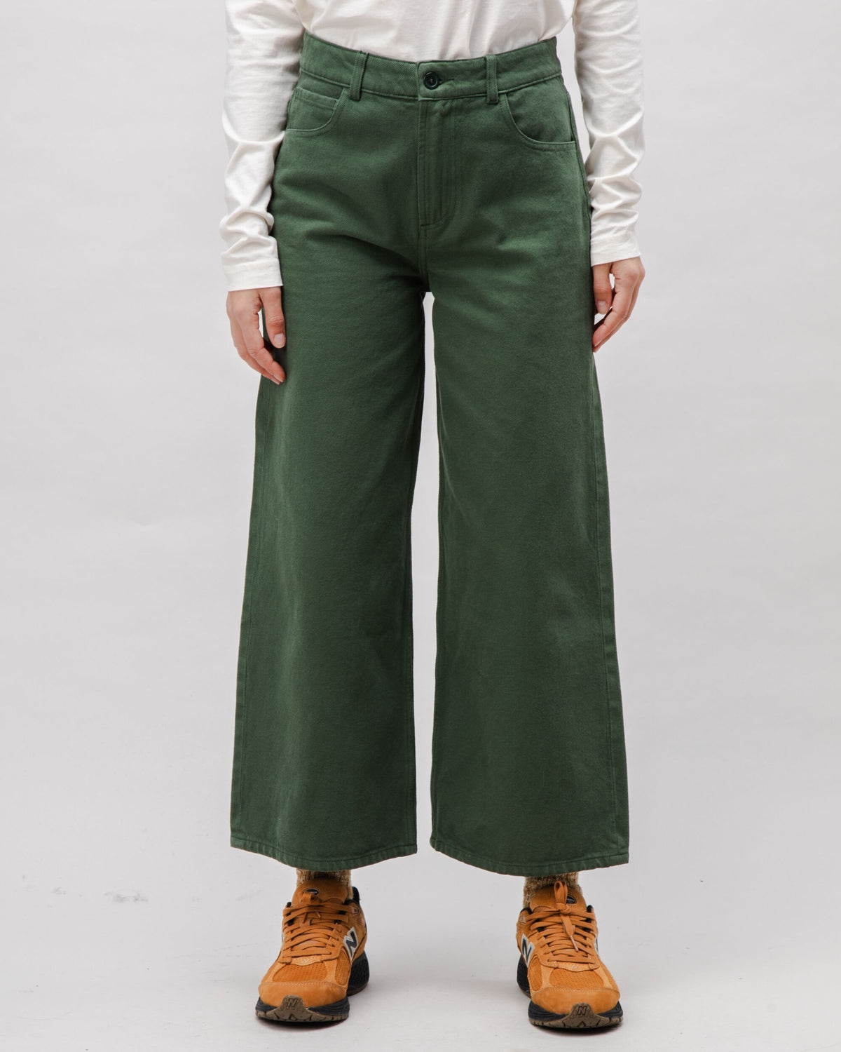Pantalon ample en coton bio | vert "5 pocket cotton twill pants - green"