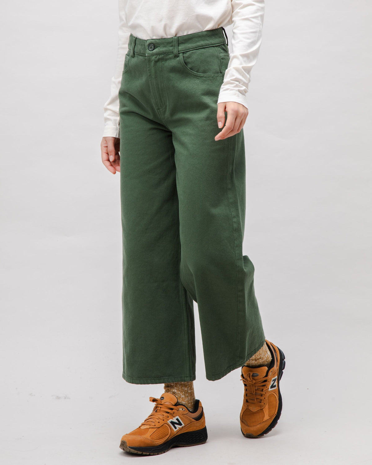 Pantalon ample en coton bio | vert "5 pocket cotton twill pants - green"