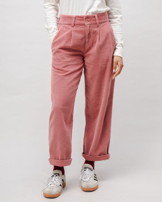 Pantalon à pinces droit en coton biologique | rose "corduroy pleated pants"